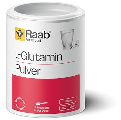 Raab Vitalfood® L-Glutamin Pulver (150 g) - ohne Zusätze, hochrein aus Fermentation, mit Meßlöffel für perfekte Dosierung, nur 9 g Glutamin Pulver pro Tag, Vegan