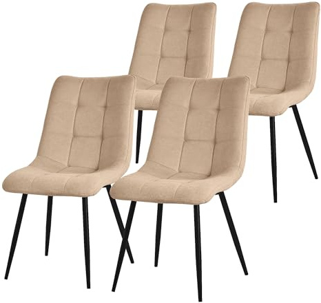 ML-Design matsalsstolar set om 4 ljusbruna, vardagsrumsstolar med tygklädsel, svarta metallben, köksstolar med ryggstöd, stoppade stolar för matsal vardagsrum kök kontor, stoppade fåtöljer