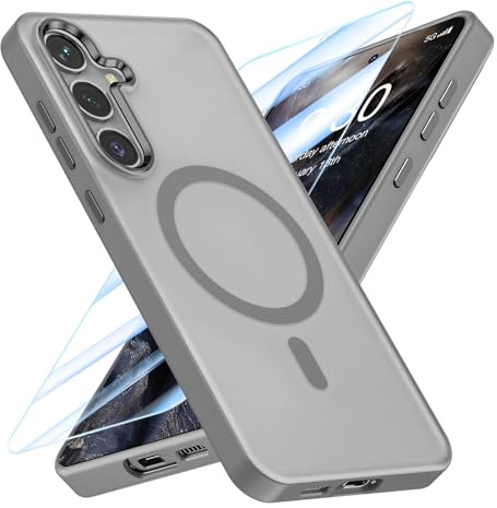 MATEPROX Magnetic Case for Samsung Galaxy S25 with Screen Protector, Compatible with MagSafe, Translucent Matte Shockproof Protective Cover for S25-Titanium Gray