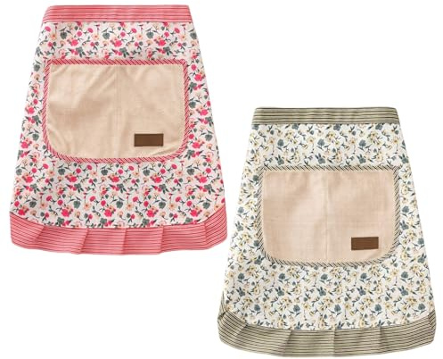 CHROMACRAFT Grembiuli Floreali in 2 Pezzi, Grembiuli da Donna, Grembiuli da Cucina, Grembiuli Morbidi E Traspiranti, Grembiuli Resistenti All'Olio, Forniture da Cucina