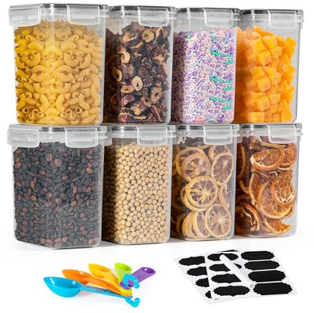 FoiiLiio 1.6L Boite de Rangement Cuisine Lot de 8, Sans BPA Bocaux Hermetiques Alimentaires en Plastique Scellée avec Couvercle
