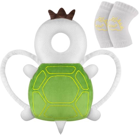 Vicloon Protector de Cabeza para Bebe, Cojín Protector Seguridad Bebe con Rodilleras, Ajustable Almohada Protección Bebe, Protección para Cabeza y Espalda del Niños para Gatear y Caminar-Tortuga