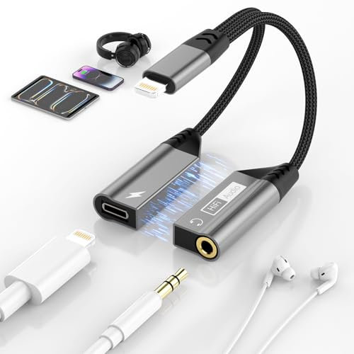 Adaptador Lightning a Jack 3,5 mm de Carga PD 27W Magnético 2 en 1 Hi-Res Adaptador Jack Phone Auriculare Aux Divisor Cascos Cable Compatible con i Phone 14/13/12/11/X/8/7/iPad, No admite llamadas
