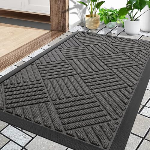 Diaxilu Fußmatte Außen 43 x 76 cm, Silikon Schmutzfangmatte für Außen & Innen - rutschfest, Staubdicht und Waschbar, Türmatte Außen Wetterfest für Haustür, Eingang, Balkon - Dunkelgrau