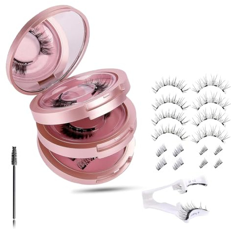 xolear 4 Paires Cils Magnétiques avec Pince, Réutilisables Faux Cils Magnétiques, Magnetic Lashes Sans Colle, Maquillage Naturel Magnetic lashes, Convient pour Fêtes, Rendez Vous, Cadeaux (Rose)