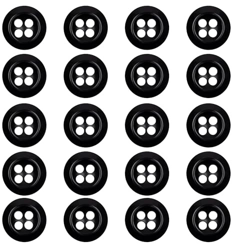 20PCS Set of 11.5mm Round Black Buttons, 4 Holes, 18 Liters. Buttons are Suitable for Shirts, Blouses and Other Types of Clothing. Black Help in Clothing Making and Repairing.