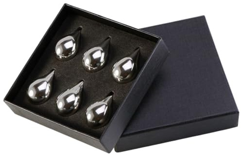 Lot de 6 glaçons réutilisables en acier inoxydable - En forme de goutte - Pour whisky, fête, bar, vin, jus de fruits, bière