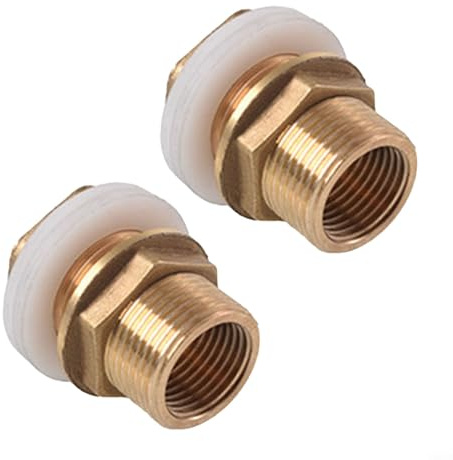 YJDOORPLAY 3/4 Inch Brass Tank Connector Kit with Male and Female Thread, Pack of 2 Water Through Fittings with 4 Rubber Seals, Leakproof Screw Connection for Rainwater Harvesting, Water Tanks