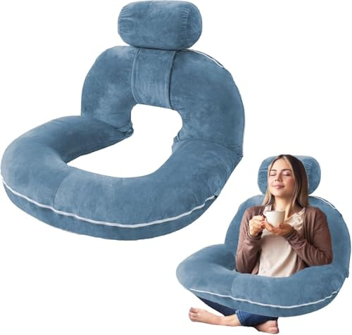 Mhwgo Cuscino da lettura per letto e divano, Grande Cuscino per Schienale con Cuscino cervicale staccabile, ergonomico Cuscino Schienale Divano, Cuscino Supporto Lombare per leggere, lavorare (blue)