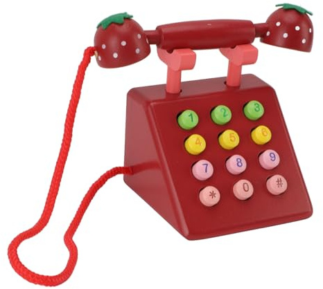 Riuulity Ornamento per Telefono da Scrivania Giocattolo per Telefono in Legno per Giochi di Ruolo e Set di Giocattoli per L'apprendimento e la Crescita Dell'espressione Linguistica per Bambini (rosso)