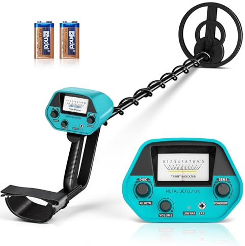 Detector de metales, kit profesional recargable para adultos y niños, alta precisión, impermeable, regulable en altura, detector de oro, 78-108 cm, con bobina de búsqueda de 25 cm (azul-verde)