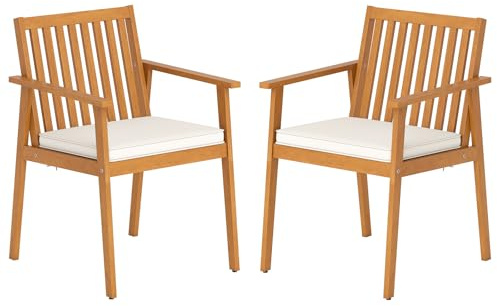 COSTWAY Set 2 Sedie da Giardino, Poltrone in Legno di Acacia per Esterno, con Cuscino, per Giardino Patio Cortile, Portata 180 kg, 64 x 59 x 86 cm (Giallo Teak)