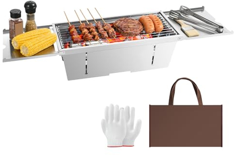 Uten Parrilla Plegable Portátil, Barbacoa de Carbón de acero inoxidable con bolsa de almacenamiento y guantes, Barbacoa de Mesa para jardín, playa, camping, senderismo, picnics y viajes