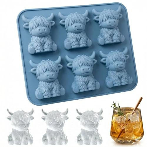 Höglandskrint isbitsform, 3D Highland Cow silikon isbitsform, mini isbitsform för whisky, cocktails och drycker, roliga Highland Cow isbitar som present till jul och fars dag