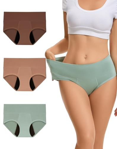 INNERSY Periodiska underkläder stark blödning hög midja menstruationsunderkläder bomull 3-pack