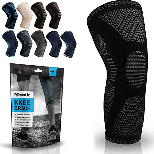 POWERLIX Knee Support for Women/Men, Knee Brace Compression Sleeve Support for Arthritis, Joint Pain, Ligament Injury, Meniscus Tear, ACL, MCL, Tendonitis, Running, Squats, Sports, Black, Medium