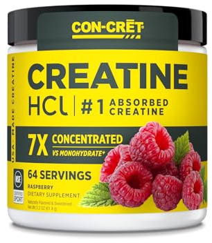 CON-CRET Creatine HCl Powder | Muscle, Cognitive, Cellular Energy Support | No Bloating or Cramps | USA Made & NSF Certified | Raspberry (64 Serving)