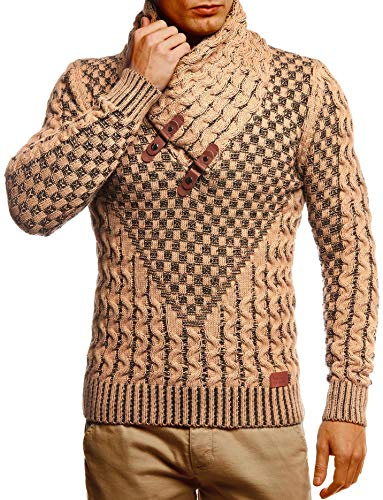 Leif Nelson Maglione da uomo lavorato a maglia LN-5255, Nero e marrone., L