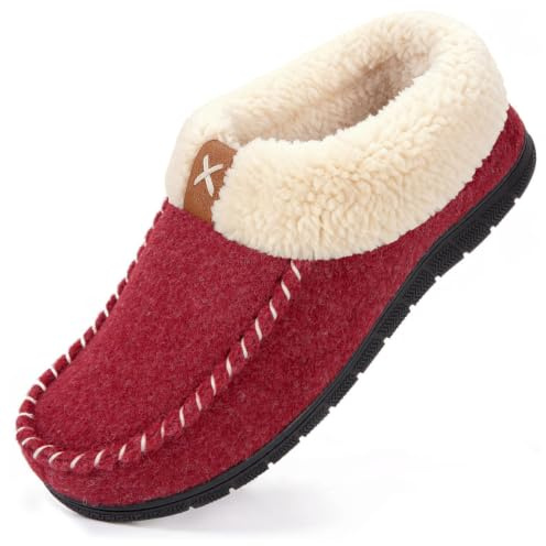 VeraCosy Women's Moccasin Slippers Faux Wool Memory Foam Non-Slip Indoor | Slip-On Design, Non-Slip Rubber Sole, Indoor & Outdoor, Comfortable & Warm, Machine Washable