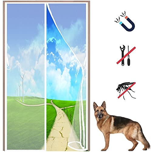 LZHBD Magnet Fliegengitter Fiberglas - 145x225 cm - Insektenschutz Magnet Fliegenvorhang Moskitonetz Tür Abschaltautomatik, für Balkontür Terrassentür, ohne Bohren - Weiß