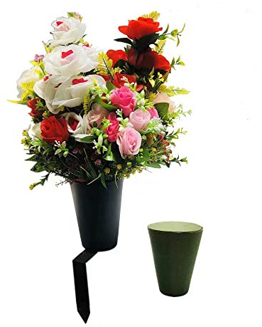 New Cemetery Vase with a Stake, Cemetery Flower Vase with Floral Foam, Black(Flowers are not Included)
