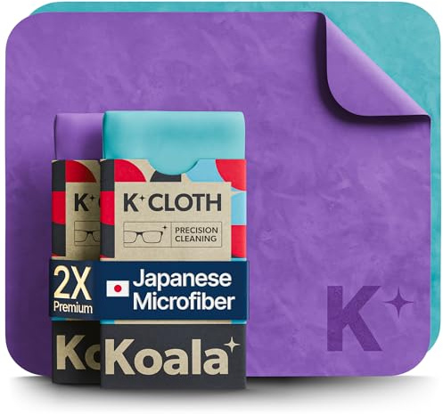 Koala Lens Cleaning Cloth | Japanese Microfiber | Glasses Cleaning Cloths | Eyeglass Lens Cleaner | Eyeglasses, Camera, VR/AR Headset, and Screen Cleaner | Blue & Purple (Pack of 2)