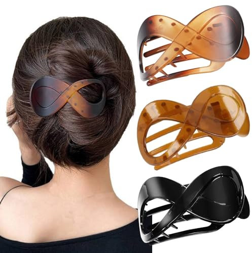 Fanjuanlan 3 Pcs Haarspangen, Damen Schildpatt Rutschfest Haarklammern, Dünnes Elegant Haar-Accessoire Haar Accessoire Frauen Mädchen Big Hair Clip (Schwarz/braun/kaffee farbe)