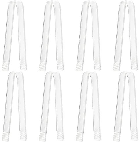 8 Pcs Plastic Buffet Serving Tongs 6.3 Inch Buffet Serving Tongs Clear Plastic Ice Tongs Small for Serving Food Ice Cube Tea Coffee Home and Party