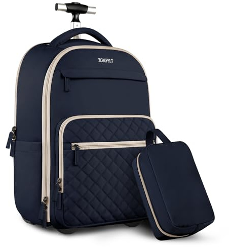 ZOMFELT Ryggsäck för kvinnor, ryggsäck med hjul, 17 tums laptopryggsäck med hjul, ryggsäck för resor, blå, blå, 17.3 Inch, Ryggsäck med hjul och resväska