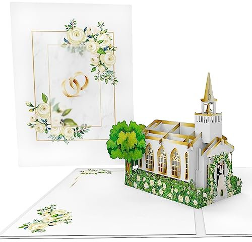 LIMAH® Pop-Up 3D Hochzeitskarte - Kirche, Ringen und Brautpaar - zur Hochzeit, Hochzeitstag, Trauung oder Jahrestag - passend als Geldgeschenk
