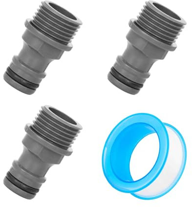 MEMOFYND 3 Pièces G1/2 Tuyau D'arrosage Filetage Mâle Raccord Rapide ，avec 1 Pièce Un Ruban Adhésif étanche De 4 Mètres De Long， pour Tuyau D'arrosage Adaptateur De Robinet Connecteur De Tuyau d'eau