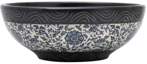 vidaXL Vasque à Poser, Évier de Salle de Bain avec Trou de Vidange, Lavabo avec Motifs Toilette Salle d'Eau, Noir et Bleu Rond Φ41x14 cm Céramique