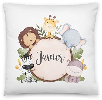 Kembilove Cojines Infantiles – Cojin Personalizado con Nombre – Regalos cumpleaños niños Colegio – Guarderia Regalos – Almohada niños 40X40 CM - Animales