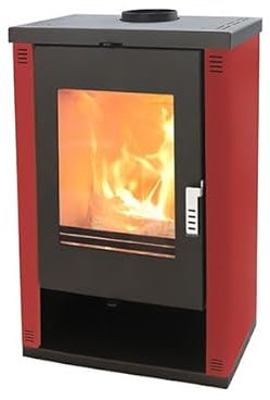 Verso Theia - Poêle à bois moderne 9 kW avec panneaux latéraux laqués bordeaux - Efficace et élégant