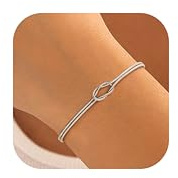 Finrezio Silver Bracelets for Women Love Knot Bracelet Dainty Snake Chain Bracelet Couples Bracelets Ladies Silver Adjustable Bracelet Gold Jewelry Gifts for Women