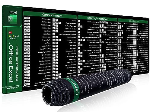 Excel Mauspad großes Mousepad Schreibtischauflage mit Excel Tastaturkürzeln für Office, genähte Kanten Mauspad, rutschfeste Gummibasis, Gaming-Mauspad,(900 × 300 × 2 MM) excovip