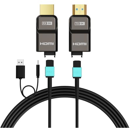 RUIPRO 8K HDMI 2.1 helt optisk kabel, armerad, löstagbar, 48Gbps, 30 m | Helt fiberoptisk design minskar EMI jämfört med koppar; byt modulen utan att byta hela den infällda kabeln
