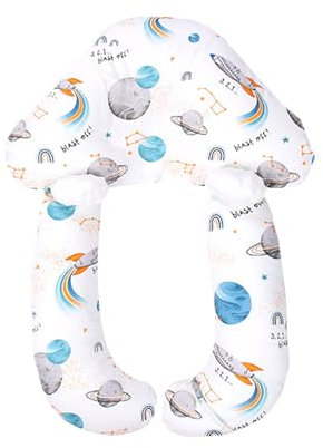 Baby Ganzkörper-Stützkissen, formendes Kissen für Kinderwagen, Kopf-, Nacken- und Beinschutzkissen für Neugeborene, für Autositz (blaues Raumschiff, 45 x 68 cm)