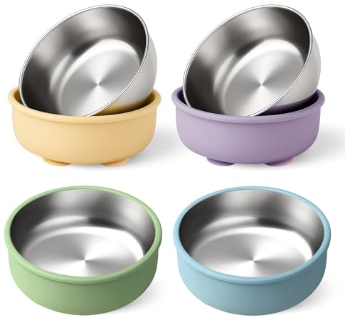 Mity rain 4-Pack Baby Bowls with Suction,Stainless Steel Toddler Bowl with Removable Silicone Shell, Non-Slip Unbreakable babies bowls with silicone suction & Kids Bowls for Baby Food Feeding