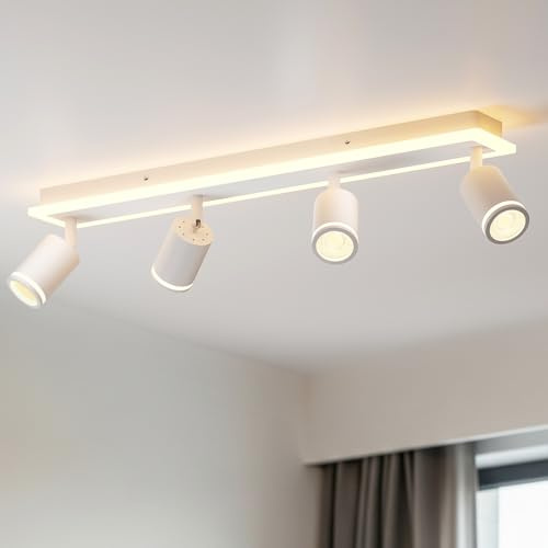 LVWIT Faretti Soffitto Orientabili, Faretto da Soffitto Bianchi GU10, Lampadario Faretti 4 Bianco, Faretto LED Soffitto a Base Lunga Moderna, Plafoniera Camera da Letto (Senza Lampadina)