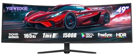 Viewedge - Pantalla para ordenador portátil (49 pulgadas, 165 Hz, DQHD(5120 x 1440), 32:9 Ultrawide Monitor, 1MS MPRT, Eyes Care, sRGB 120%, Adaptive Sync, HDR, HDMI