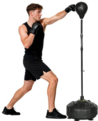 SPORTNOW Punching Ball da Terra per Adulti, Pungiball da Terra con Base Riempibile e 6 Ventose, Altezza Regolabile da 145-180 cm, Speed Bag per Home Gym Casa e Palestra, Nero