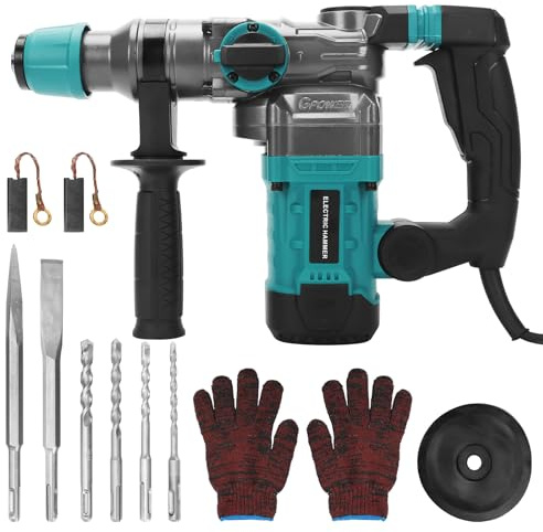 FormiPow Bohrhammer SDS-Plus 1200W, Abbruchhammer Elektrisch Schlagbohrmaschine, 3 Funktionens mit 6 Bohrköpfen, 1050 U/Min, Anti-Vibrationsgriff, Koffer, Bohrhammer für Beton und Mauerwerk