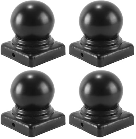 Alide 4 tapas negras para postes de cerca con bola superior, bola decorativa esférica para pasamanos de escalera de cerca para postes de metal de 50 mm.