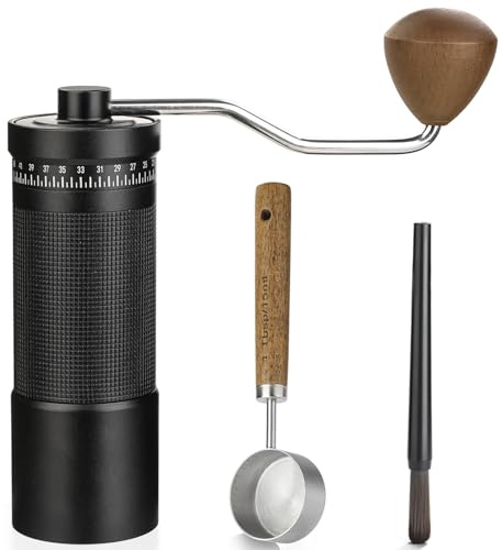 Manual Coffee Grinder with Stainless Steel Conical Burr, Hand Coffee Grinder with External Adjustable Grind Setting for Espresso (Black)