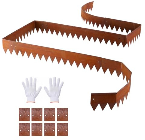 VEVOR Corten Steel Landscape Edging, 6-Pack 40 x 6 Inch Metal Edging for Landscaping with 8 Connecting Plates, Bendable Metal Garden Edge Border for Flower Bed, Yard Pathway, Rust