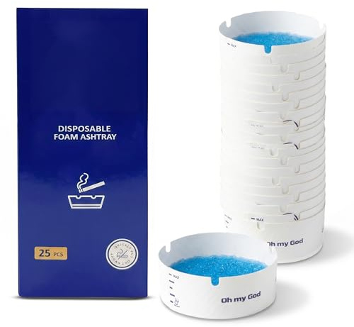 Disposable Foam Ashtray 25 Pack | Water Activated Portable Ash Cup| Odour Control | Travel & Outdoor Use | Disposable Waste Container