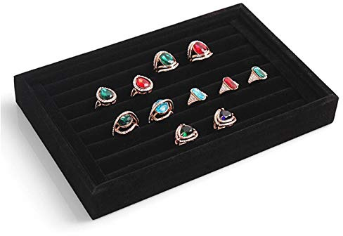 Tinsow Black Stackable 7 Slots Jewelry Rings Earrings Tray Velvet Showcase Display Organizer (Black)