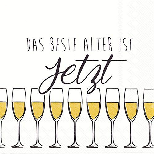 20 Servietten Das beste Alter ist jetzt gold als Tischdeko für den Geburtstag 33x33cm