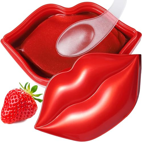VEZE Lip Masks, Collagen Lip Mask 20 Pcs, Lip Mask for Dry Lips, Lip Masks Skincare, Crystal Lip Pads for Moisturizing, Anti-Wrinkle, Anti-Aging, Firms and Hydrates Lips Red